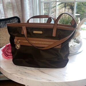 Michael Kors Brown Tote with Tan Trim and Gold Hardware
